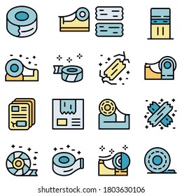 Scotch tape icons set. Outline set of scotch tape vector icons thin line color flat on white