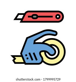 scotch tape and knife color icon vector. scotch tape and knife sign. isolated symbol illustration