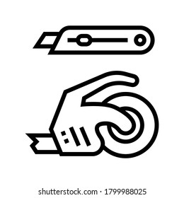 scotch tape and knife line icon vector. scotch tape and knife sign. isolated contour symbol black illustration