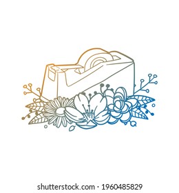 Scotch Tape Rose Flower with Vintage Office Design. Desktop Floral frame ornament vector style. Decoration Design Wreath illustration.