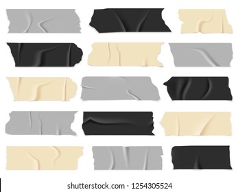 Scotch tape. Transparent adhesive tapes, sticky pieces. Isolated vector illustration set