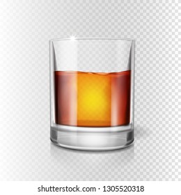 Scotch whiskey or rum, brandy shot glass, Realistic illustration