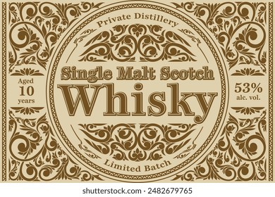 Scotch whisky - ornate vintage monochrome decorative label