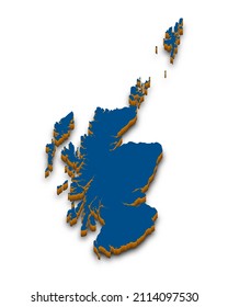 Scotland 3D map. Detailed 3d map with dropped shadow. Blue isometric silhouette. Vector illustration. Template for design.