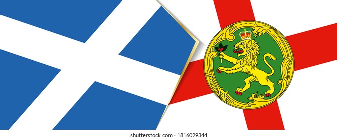 Scotland and Alderney flags, two vector flags symbol of relationship or confrontation.