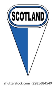 Marcador de posición de icono del puntero de mapa oval azul y blanco de Escocia