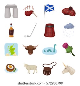 Scotland country set icons in cartoon style. Big collection of Scotland country vector symbol stock illustration