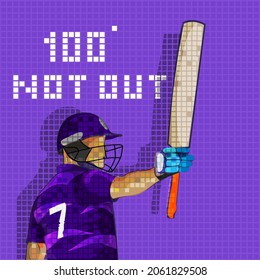 Scotland Cricket Batter Player And 100 Not Out Text On Purple Grid Background.