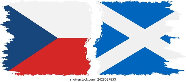 Scotland and Czech grunge flags connection, vector