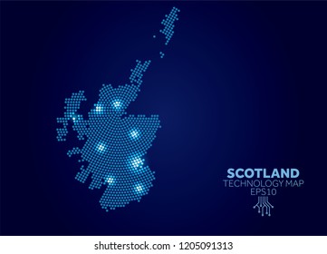 Mapa tecnológico de puntos de Escocia. Concepto moderno de comunicación de datos