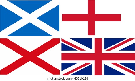 Scotland + England + Ireland = Union Jack flag (isolated vector illustration)