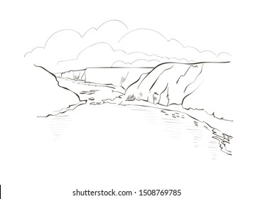 Scotland Europe vector sketch landscape illustration line art