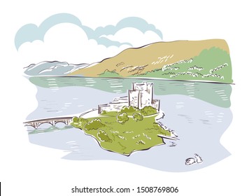 Scotland Europe vector sketch landscape illustration line art