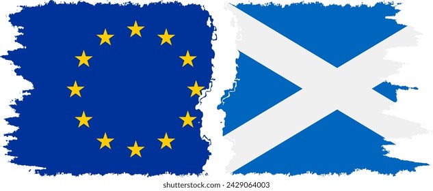 Scotland and European Union grunge flags connection, vector