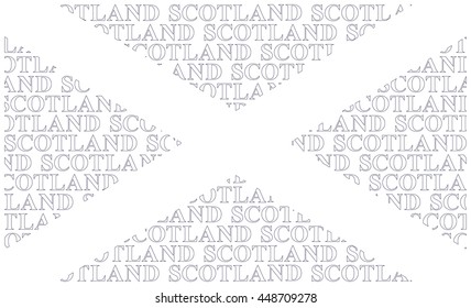 Scotland flag constructed using text forming Saint Andrews Cross adopted in the fifthteenth century isolated on white background 