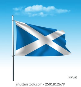 Bandera de Escocia ondeando en el cielo azul, ilustración de Vector.