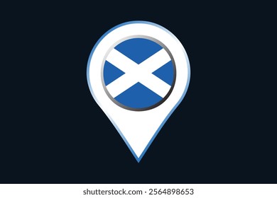 Scotland flag with location sign, Flag of Scotland national country symbol illustration Vector, Rectangle Scotland flag illustration, Flat vector illustration
