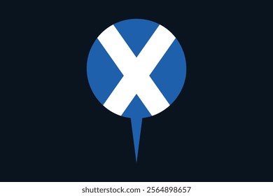 Scotland flag with location sign, Flag of Scotland national country symbol illustration Vector, Rectangle Scotland flag illustration, Flat vector illustration
