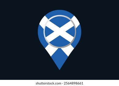 Scotland flag with location sign, Flag of Scotland national country symbol illustration Vector, Rectangle Scotland flag illustration, Flat vector illustration
