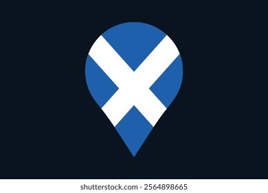 Scotland flag with location sign, Flag of Scotland national country symbol illustration Vector, Rectangle Scotland flag illustration, Flat vector illustration
