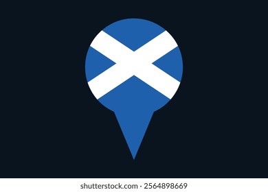 Scotland flag with location sign, Flag of Scotland national country symbol illustration Vector, Rectangle Scotland flag illustration, Flat vector illustration
