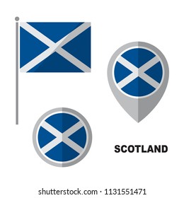 Scotland flag and map pointer isolated on white background. Republic of Venezuela national symbol. Flat design collection.