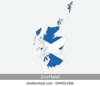 Scotland Flag Map. Map of Scotland with the Scottish national flag isolated on a white background. United Kingdom, UK. Vector Illustration.