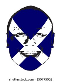 A Scotland flag on a face, isolated against white. 