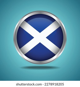 The Scotland flag. Round glossy. Silver frame. Isolated on color gradient background