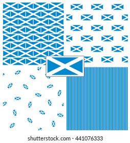 Scotland flag seamless pattern set.