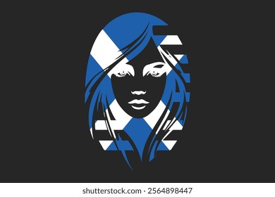 Scotland flag and girl’s shape, Flag of Scotland national country symbol illustration Vector, Rectangle Scotland flag illustration, Flat vector illustration
