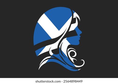 Scotland flag and girl’s shape, Flag of Scotland national country symbol illustration Vector, Rectangle Scotland flag illustration, Flat vector illustration
