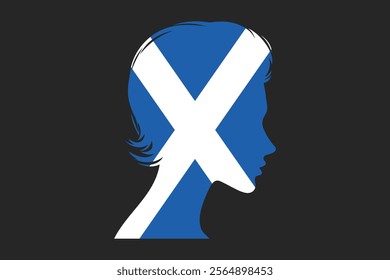 Scotland flag and girl’s shape, Flag of Scotland national country symbol illustration Vector, Rectangle Scotland flag illustration, Flat vector illustration
