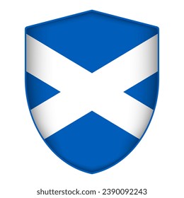 Scotland flag in shield shape. Vector illustration.