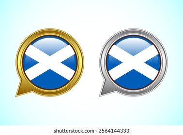 Scotland flag speech bubble. Speaking flag icon in gold and silver color