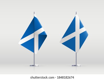 Scotland flag state symbol isolated on background national banner. Greeting card National Independence Day part of the United Kingdom. banner with realistic flag of Saint Andrew's cross or the Saltire