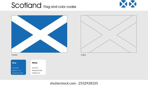 Versión de la bandera de Escocia de colores, contorno e iconos