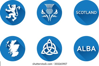 Scotland Flat Icon Set. Vector graphic flat icon images of landmarks and symbols representing Scotland.