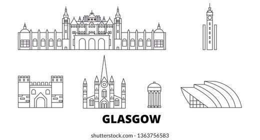 Scotland, Glasgow City line travel skyline set. Scotland, Glasgow City outline city vector illustration, symbol, travel sights, landmarks.