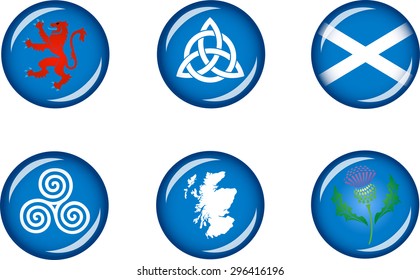 Scotland Glossy Icons Set. Set of vector graphic glossy icons representing national symbols of Scotland. 