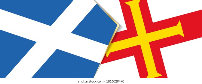 Scotland and Guernsey flags, two vector flags symbol of relationship or confrontation.
