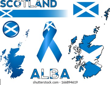 Scotland Icons. Set of vector graphic images and symbols representing Scotland