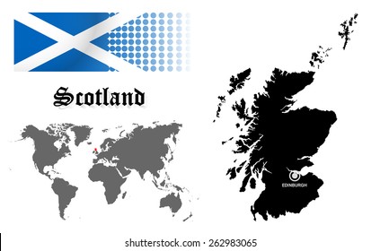 Scotland info graphic with flag , location in world map, Map and the capital ,Edinburgh, location.(EPS10 Separate part by part)