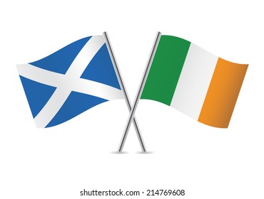 Scotland and Ireland crossed flags. Scottish and Irish flags, isolated on white background. Vector icon set. Vector illustration.