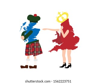 Scotland leaving UK, Scotland exit Great Britan. Caricature.
 