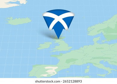 Escócia Localização Destacada no Mapa com Ícone de Bandeira. Design detalhado do vetor.