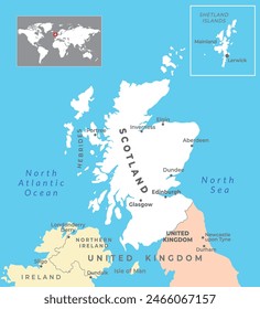 Scotland map with capital Edinburgh, national borders and most important cities