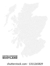Scotland map designed with little dots. Vector abstraction in black color is isolated on a white background. Random little points are organized into Scotland map.