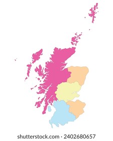 Scotland map. Map of Scotland divided into five main regions
