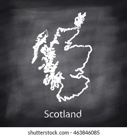 Scotland map drawn with chalk on blackboard background